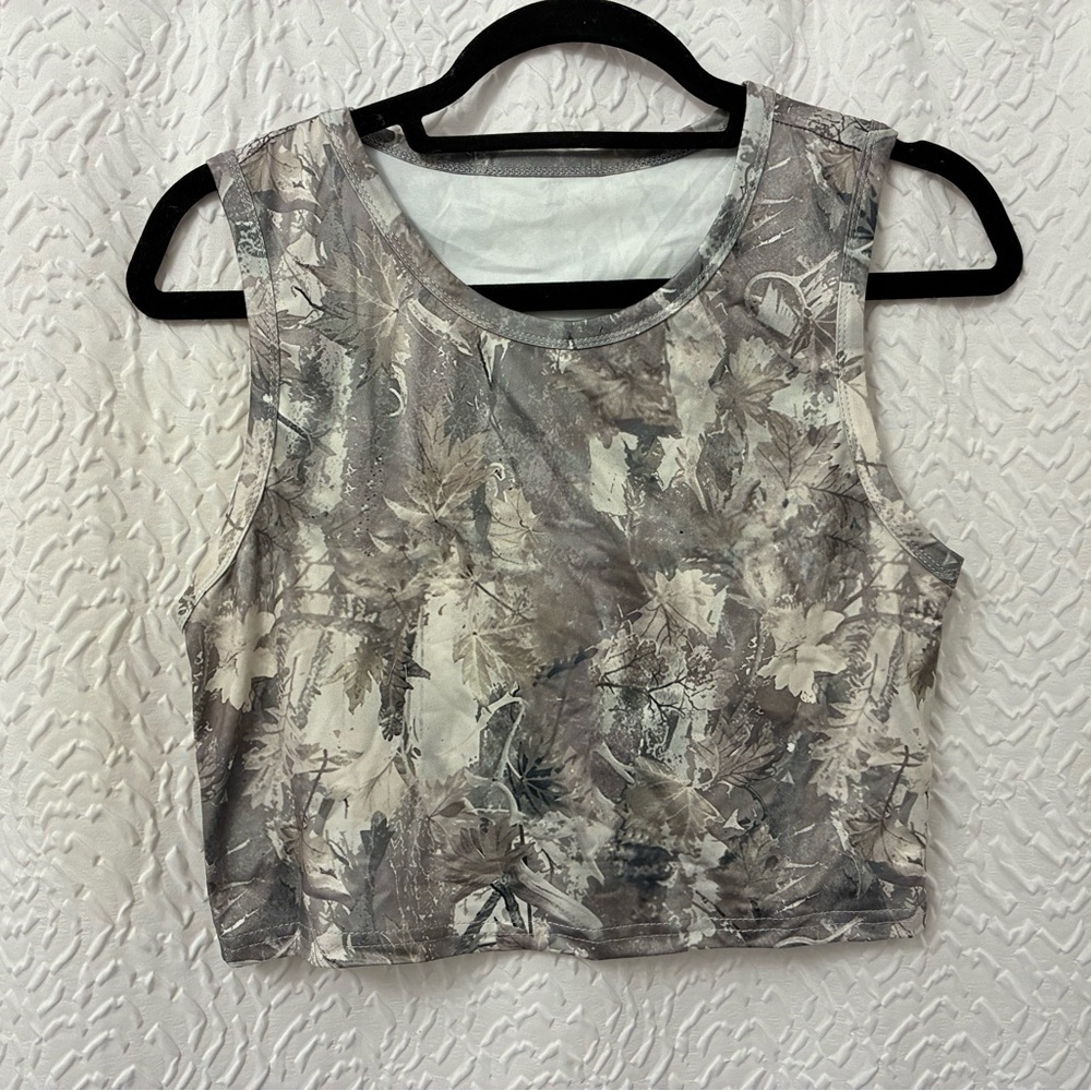 SHEIN Gray Camouflage Crop Top Medium